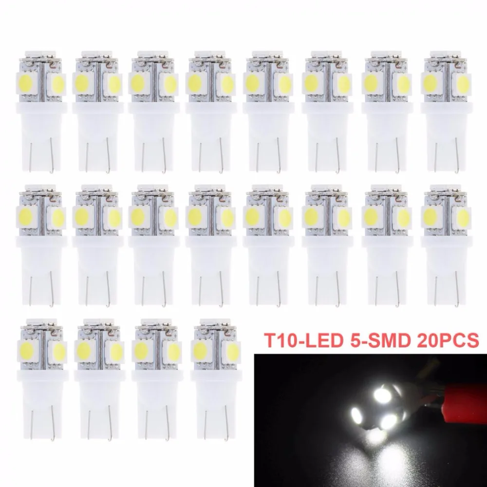 20 Pieces T10 Wedge 5-SMD 5050 LED Light Bulbs W5W 2825 158 192 168 194 White