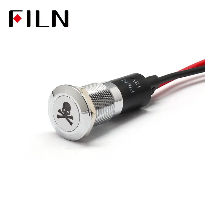 FILN 12mm Car dashboard skull symbol led red yellow white blue green 12v led indicator light with 20cm cable filn 14mm car dashboard turn signal symbol led red yellow white blue green 12v led indicator light with 20cm cable