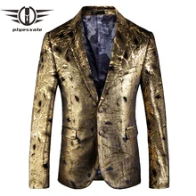 Plyesxale Gold Blazer For Men 2018 Slim Fit Mens Floral Print Blazer Jacket 5XL British Style Prom Party Wedding Blazers Q112