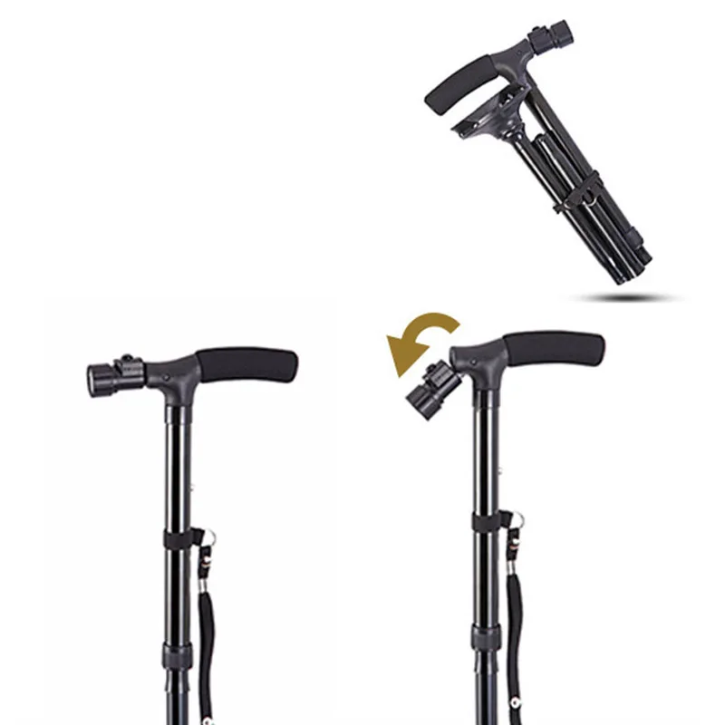 

Aluminium Alloy LED Light Old Man Folding Trekking Poles T-handle Hiking Cane Walking Stick for Elders DM-19ING