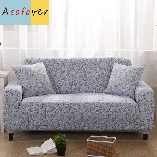 Asofover Pure Color Grey Sofa Cover Elastic Sofa Slipcover Stretch