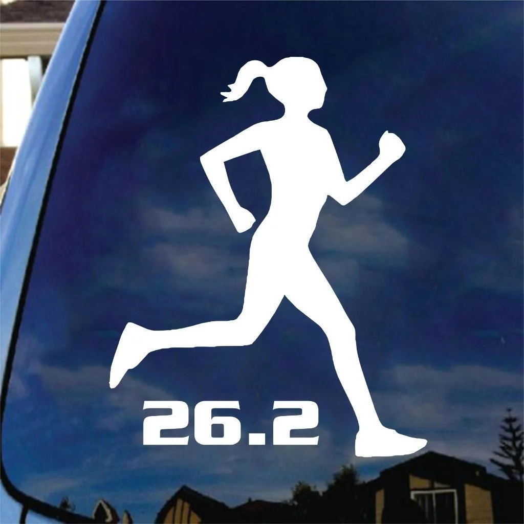 26.2 Girl Running Marathon Vinyl Decal Sticker Car Runner Love Woman