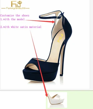 

Shoes Woman Ankle Strap High Heels Sandals Navy Peep Toe Customizing Sexy White Satin Fashion FSJ Sexy Ladies Shoes Niki Kattou
