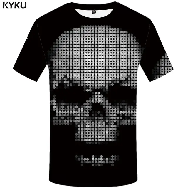 KYKU Military T-shirt Men Skull Tshirt War City 3d Printe T Shirt Punk Rock Clothes Sky Anime Hip Hop Mens Clothing Streetwear