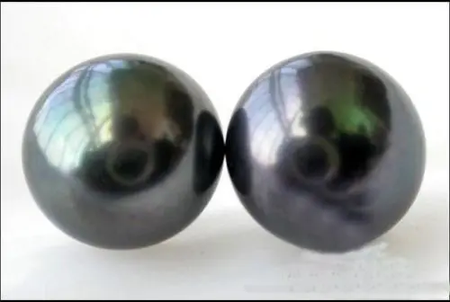 

HOT Perfect 13-14mm BLACK South Sea Pearl 14KGP Gold Earrings