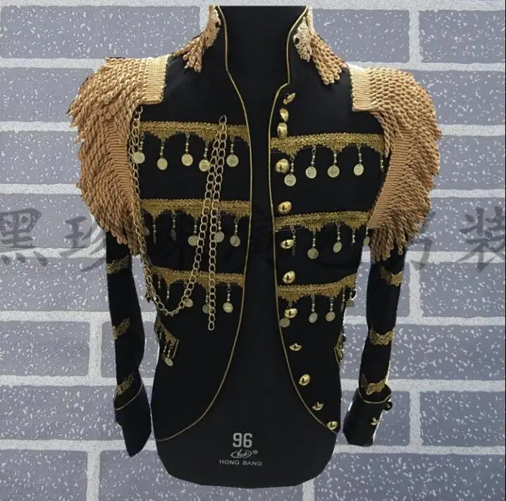 

Men Suits Epaulette Tassel Masculino Homme Terno Stage Costumes For Singers Men Blazer Dance Clothes Jacket Star Style Dress