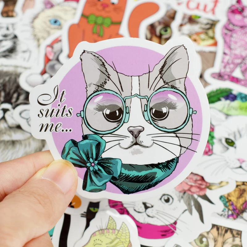 50 PCS Kawaii Cat Sticker Animal Cartoon Lovely Children Stickers Gift for Kids 