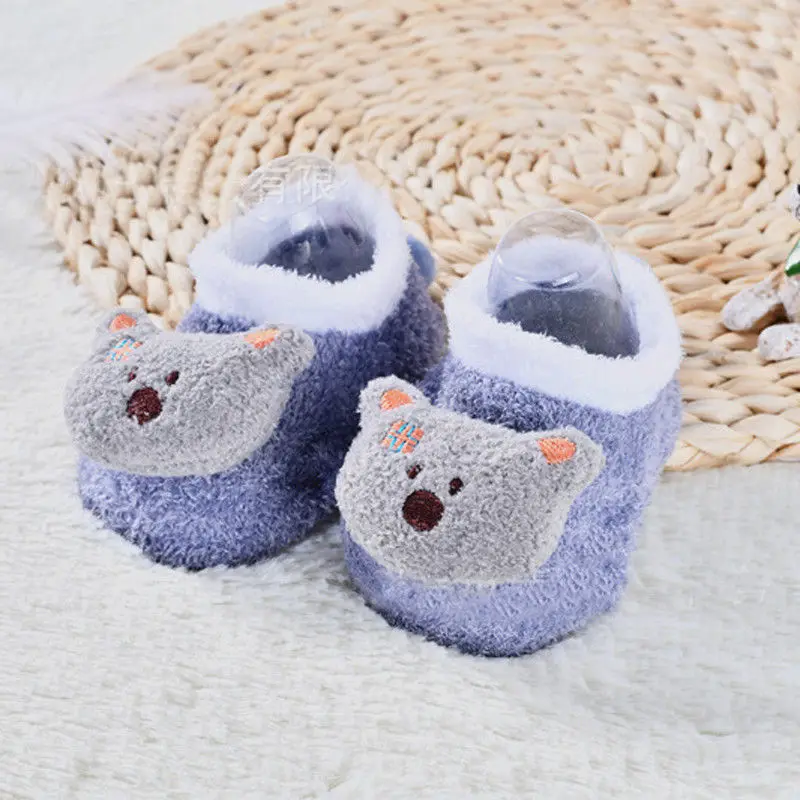 Милые теплые зимние плюшевые носки с мультяшными животными для детей 0-5 лет нескользящие носки для новорожденных мальчиков и девочек Тапочки