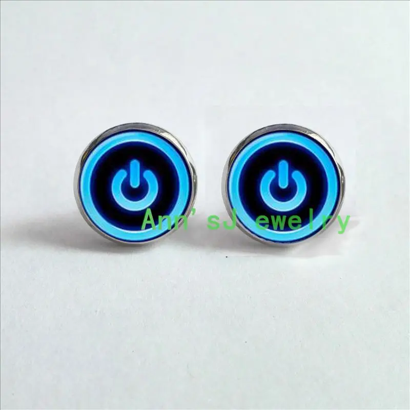 HZ4-0061 1 пара Кнопка питания серьги неоновые уха ногтей серьги созданные с помощью компьютера ювелирные изделия стеклянные серьги-гвоздики кабошон серьги