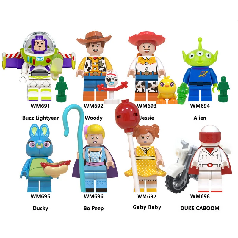 

Toy Story 4 8pcs Building Block Avengers Woody Buzz Lightyear Jessie forky Brick Figure Collectible Doll Toys for children