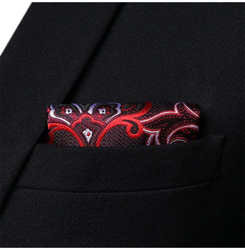 Hp936u бордовый черный Пейсли Для мужчин Шелковый партия платок Карманный площадь Ханки