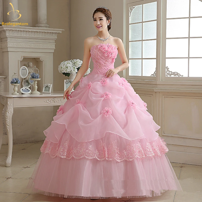 

2018 Cheap Pink Quinceanera Dresses Ball Gown Flowers Lace Up Sweet 16 Dress For 15 Years Formal Prom Party Pageant Gown QA1274