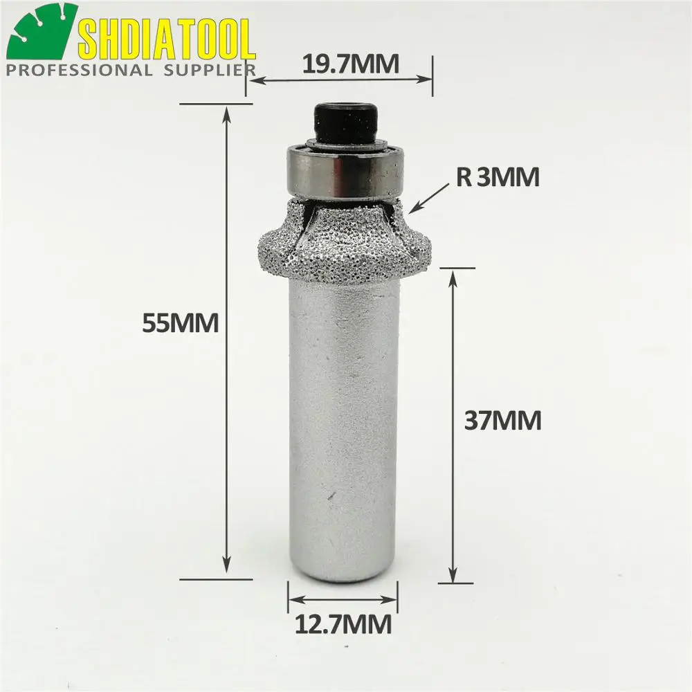 2PK Radius 3mm Vacuum Brazed diamond router bits with 1/2" shank for granite marble,  Router cutter for stone Router bits