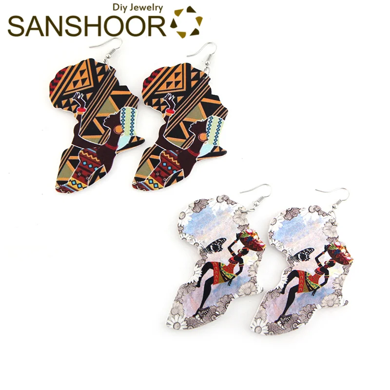 

SANSHOOR Afrocentric Printed Wooden Earring Big Size Tribal Style African MotherLand Ethnic Jewelry Gift for Black Woman 1 Pair