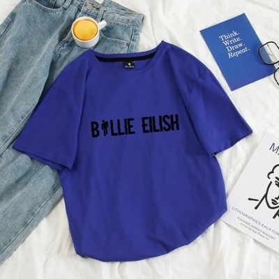Billie Eilish Мужская футболка Женская Harajuku пастельные цвета буквы летние топы полный хлопок короткий рукав Уличная панк футболки - Цвет: dark blue