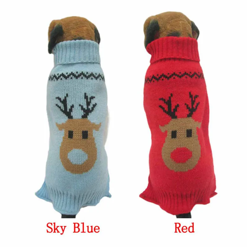 

2018 Fashion Warm Dog Clothes Pet Winter Woolen Knitwear Coats Puppy Clothing Deer Head Printed High Collar Coat Jackets