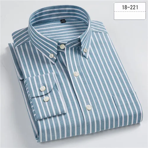 DAVYDAISY Высококачественная Хлопковая мужская рубашка оксфорд с длинным рукавом Классическая однотонная полосатая Повседневная рубашка 11 цветов DS159 - Цвет: 18-221