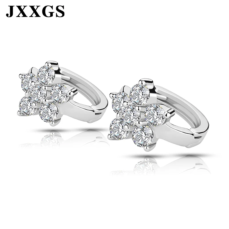 

JXXGS 925 Sterling Silver Fashion Women Small Hoop Earrings Flower Earrings With Zircon Stone For Women 2019 Jewellery Gifts