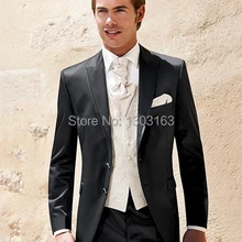 На заказ два пуговицы черный свадебный костюм смокинги Костюм для шафера жениха Мужские свадебные костюмы(пиджак+ брюки+ жилет+ галстук