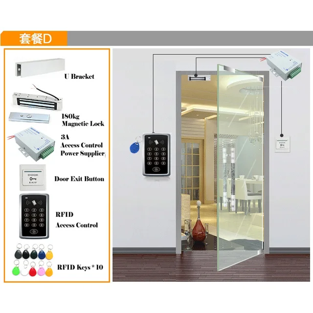 RFID Access Control System Kit Wooden Glasses Door Set+Eletric