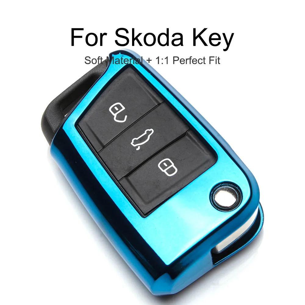 

KUKAKEY 6 Colors TPU Car Key Cover Case For Skoda Octavia Rapid Yeti Fabia Superb Kodiaq Key Shell Holder Car Keyrings keychain