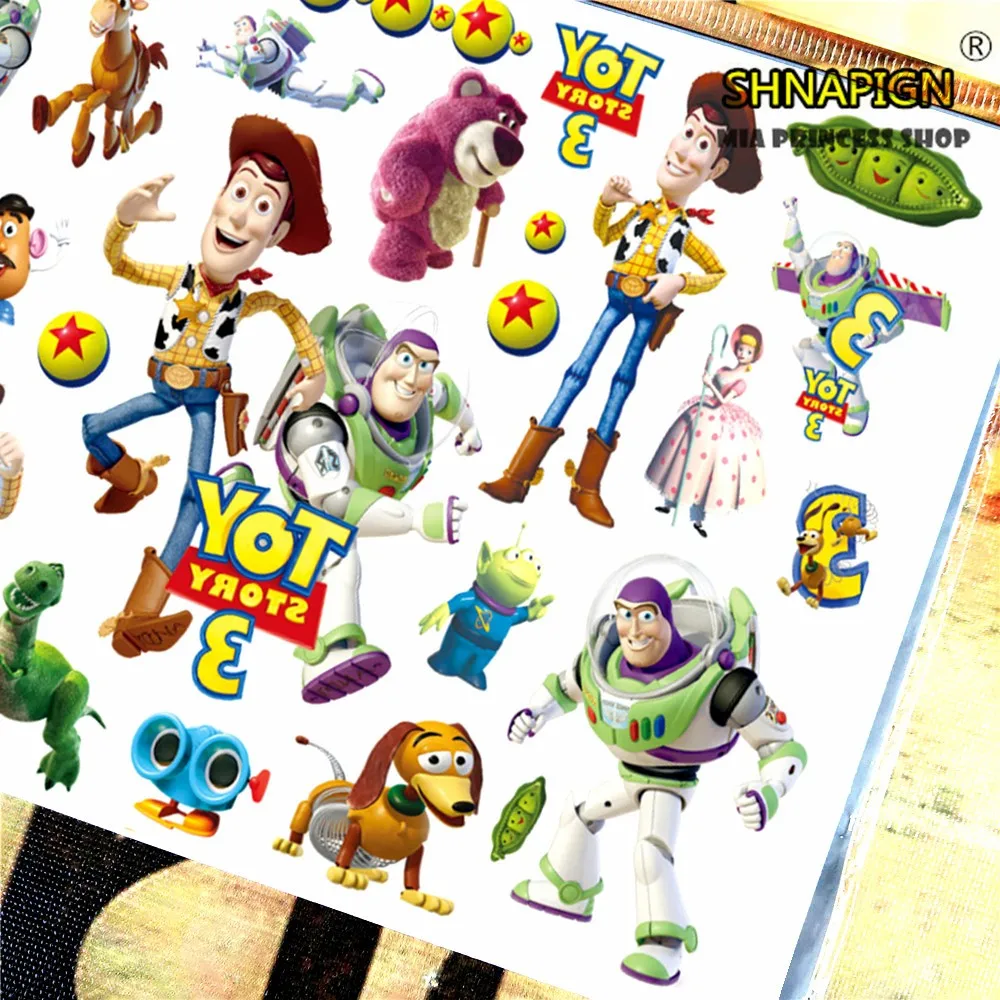 Shnapign Toy Story Woody Buzz ребенка Временные татуировки Средства ухода за кожей Книги по искусству флеш-тату Наклейки 17*10 см Водонепроницаемый Henna