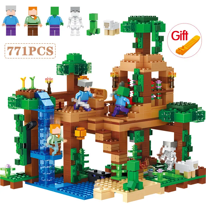 

Technic LegoINGLYs Minecrafter 21125 Jungle House Cave Zombie For Children The Farm Cottage DIY Bricks with Mini Action Figures