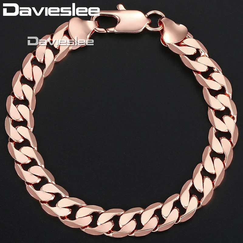 Men's Bracelets Flat Cut Round Curb Cuban Link Chain 585 Rose Gold