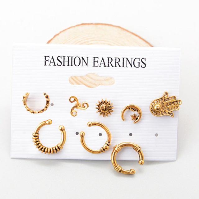 Sale New Punk Style Earring Sets Ethnic Bohemia Ear Clip Stud Earrings For Women Feather Leaf Owl Earrings Wholesale 2022