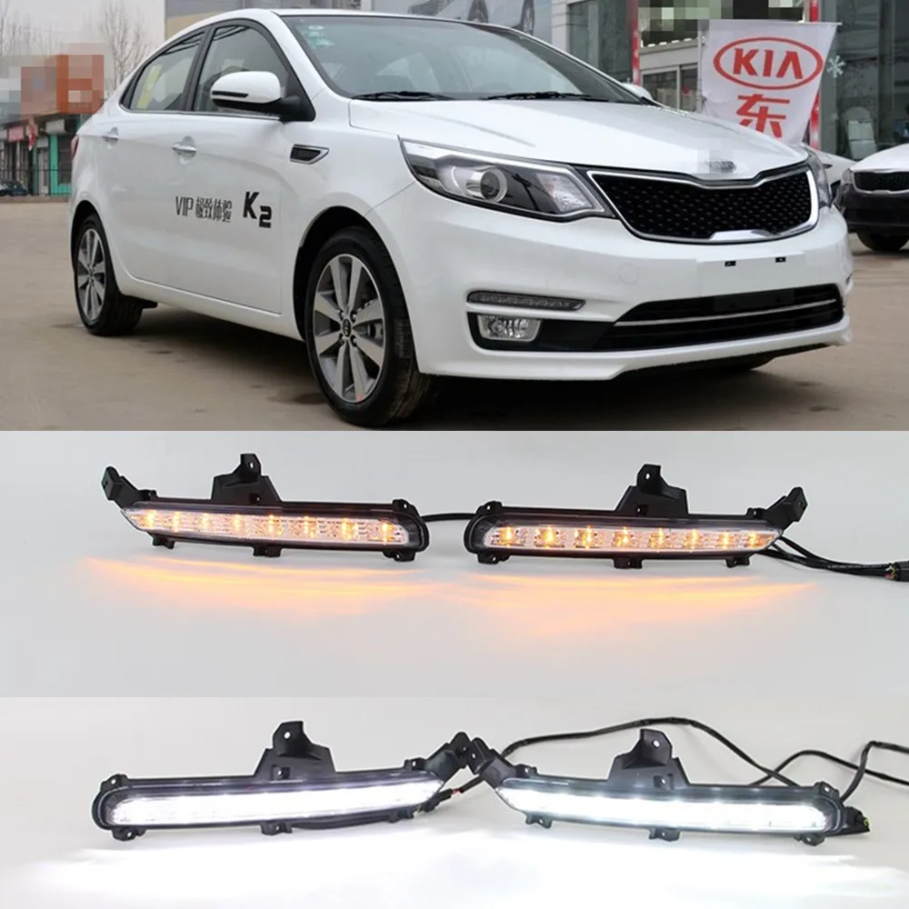 CSCSNL 2 шт. для kIA RIO K2 Автомобильный светодиодный DRL дневные ходовые огни 12 В противотуманная фара крышка с поворотом желтые сигнальные огни