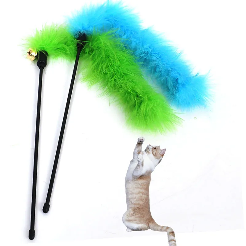 Colorful Pet Cat Playing Toys Bell Feather Dangle Kitten Rod Toy Interactive Funny Hot Sale in