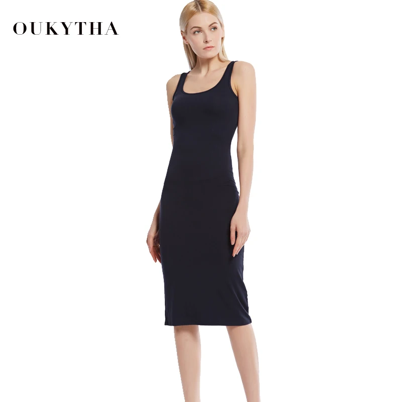 Oukytha Лето 2017 г. Повседневное рукавов середины икры онлайн Танк платье Bodycon