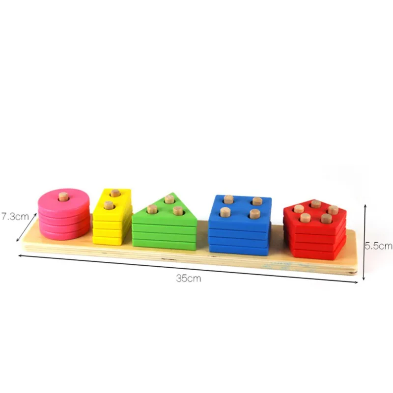 Детская деревянная геометрической формы развивающие игрушки пять столбцов цвета познания раннее образование Форма соответствия игрушки