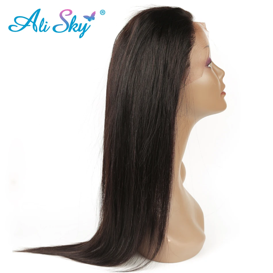 Ali Sky 360 Lace Frontal 100% Brazilian nonremy Hair Straight Natural Black 10