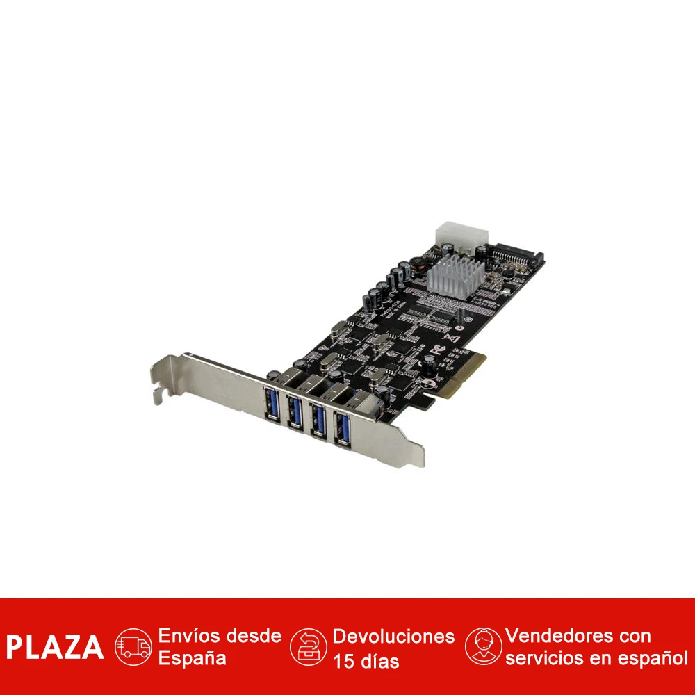 

StarTech.com Adaptador Tarjeta PCI Express PCI-E 4 Puertos USB 3.0 UASP 2 Canales de 5Gbps con Alimentacion Molex SATA, PCIe, US