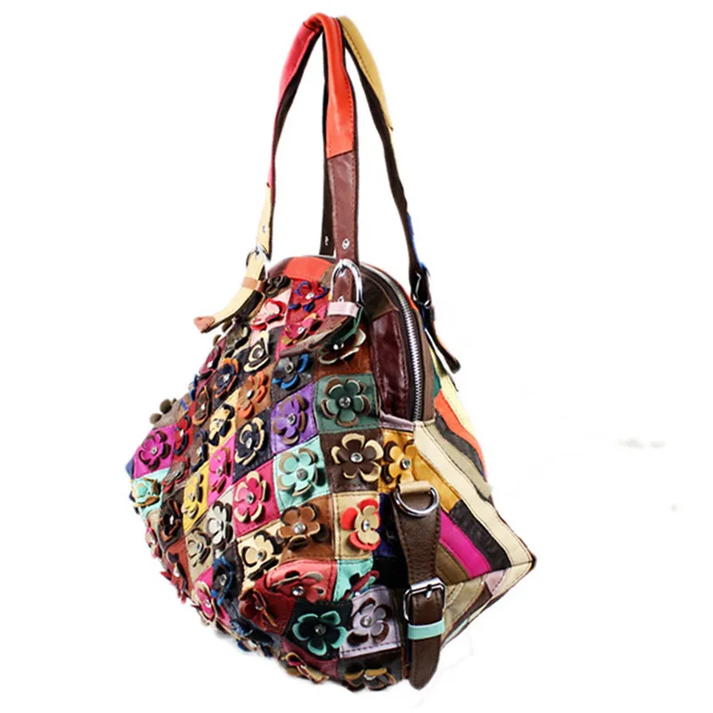 Сумки из натуральной кожи женская сумка из овечьей кожи в стиле пэчворк для женщин Роскошная Ретро сумка на плечо многоцветная Цветочная большая сумка