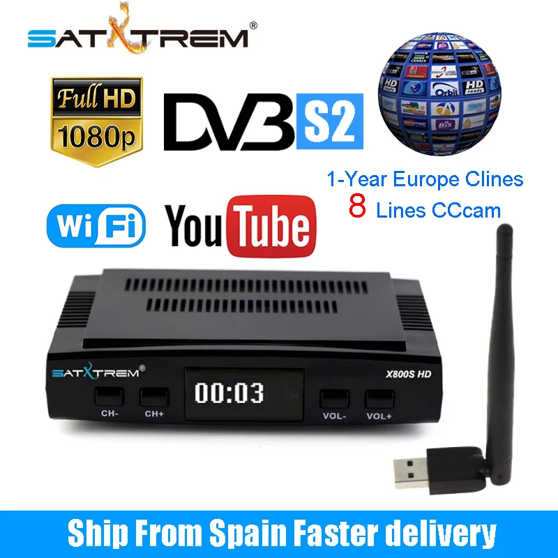 Satxtrem X800S HD DVB S2 цифровой спутниковый ресивер Full HD 1080 P Спутниковое ТВ-приемник с USB WI-FI декодер совместим с Youporn YouTube
