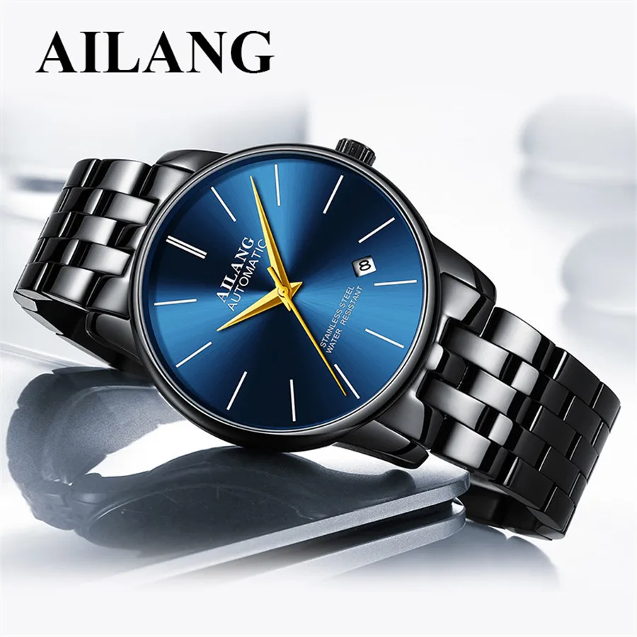 Mechanical Watch: AILANG Brand Ultra-thin dial Fashion Simple Watches Luxury Men's Mechanical Sports Wrist Watch Leather Male Clock Montre Homme