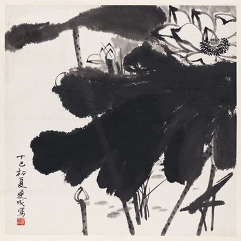 

traditional Chinese painting scenery landscape picture painting on canvas giant black and white picture lotus flowers