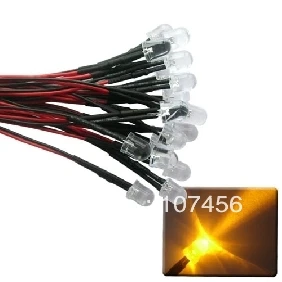 Conjunto de Luz da Lâmpada Amarelo 20cm Pré-wired 12 v Frete Grátis 50 Pçs 10mm Led