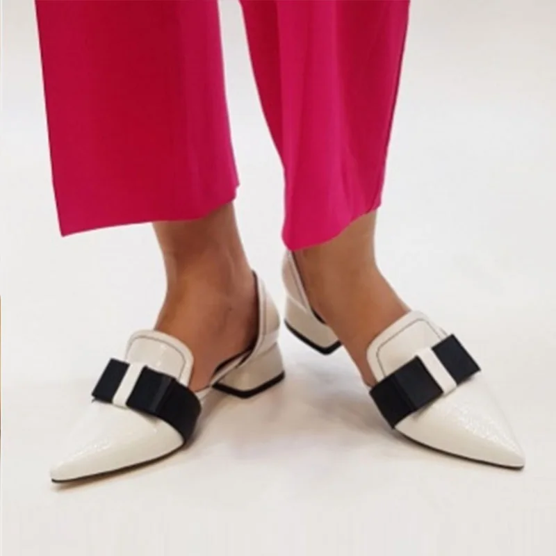 

Women's New Fashion Butterfly Knot Concise Elegant Beige/black Flat shoes Lady's Pointed Toe Loafers Shoes Work Office Shoes