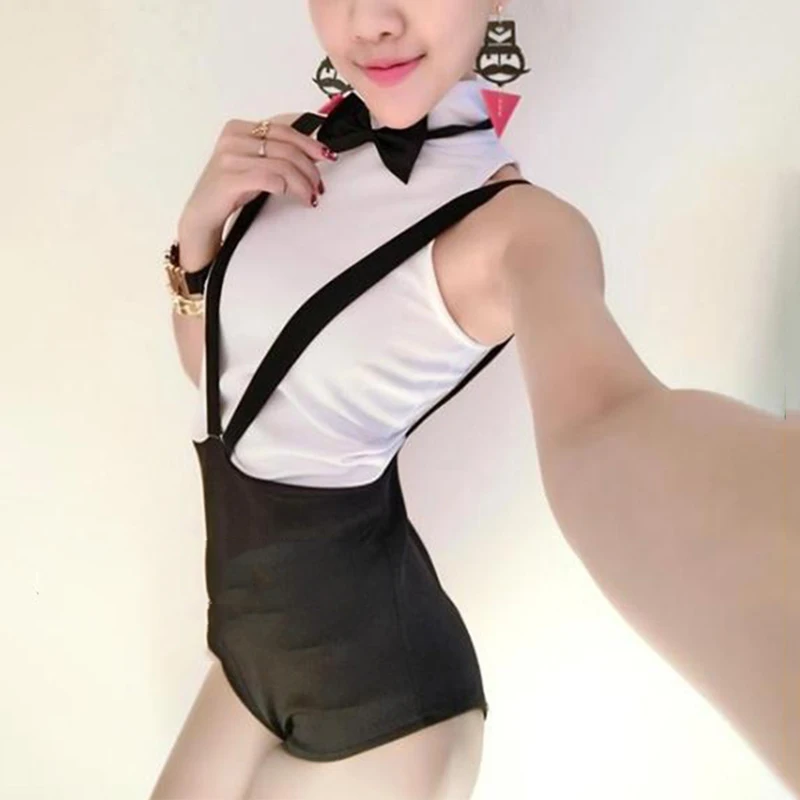 

Classic Dance Costume Women Black White Stitching Bodysuit Dj Pole Dance Performance Jumpsuit Gogo Nightclub Rave Clothes DC1540
