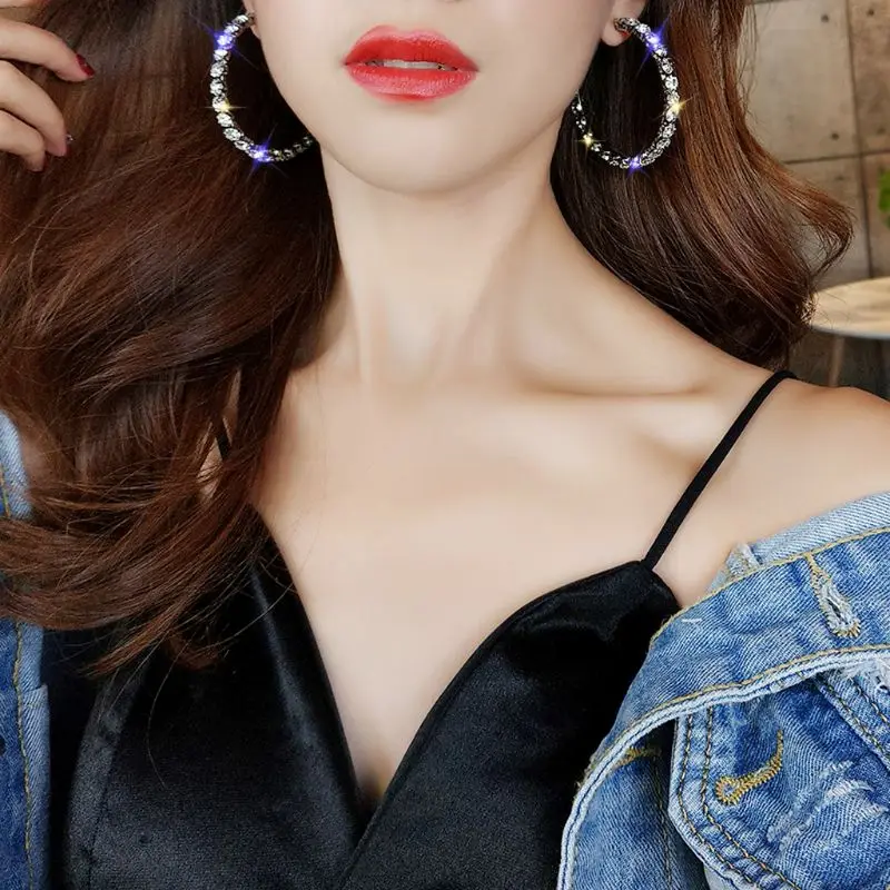 Sparking Rhinestone Crystal Large Circle Hoop Earrings For Women Fashion Jewelry | Украшения и аксессуары