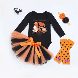 Хэллоуин Тыква новый женский ребенка с длинным рукавом черный Habery ручной работы юбка детская одежда Рождественский Костюм