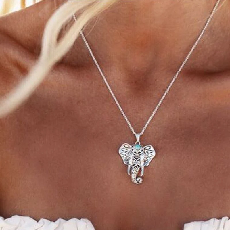 Fashion 1pc Retro Ethnic Bohemian Silver Elephant Pendant Charming Necklace Boho Style Gift