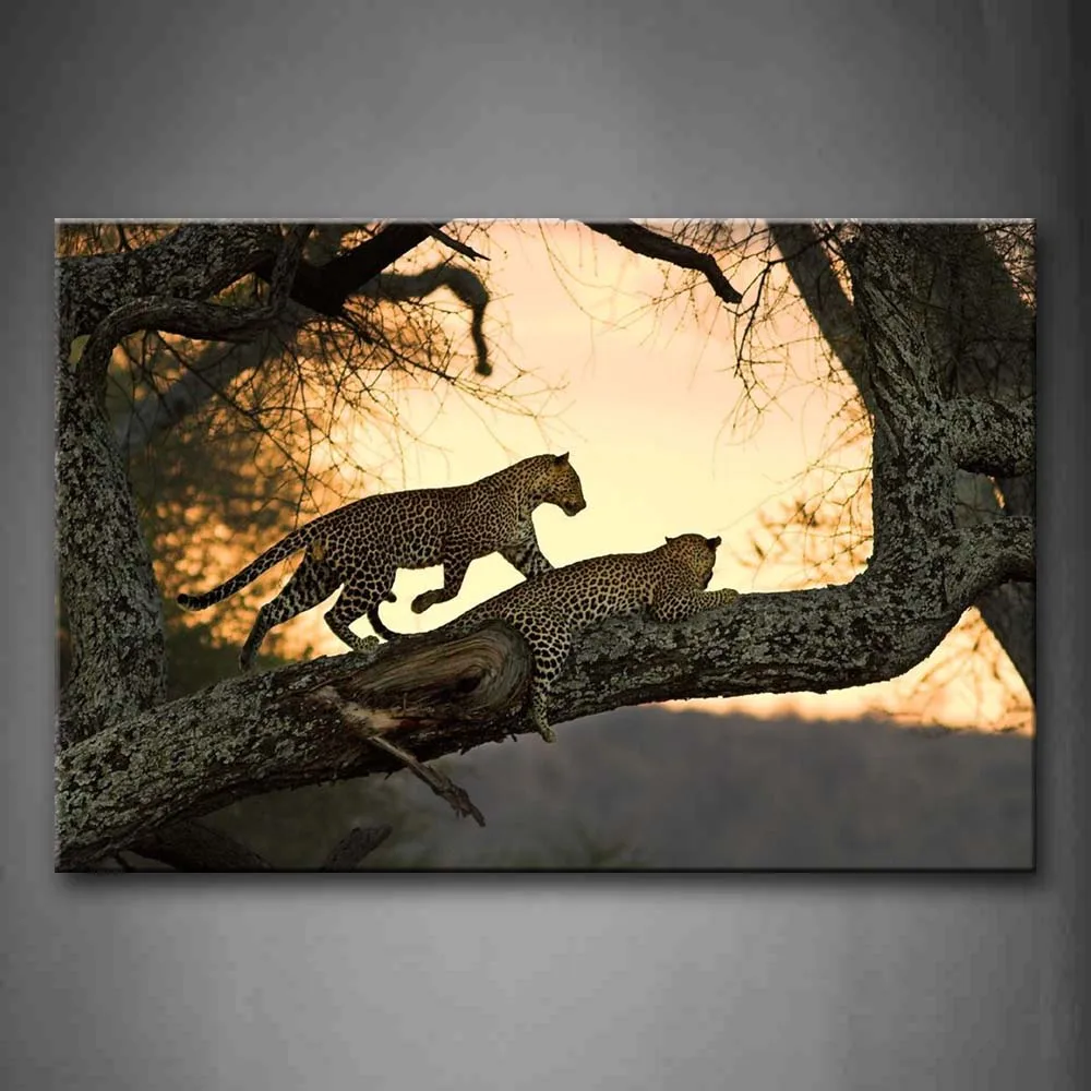 

1 Pic Framed Wall Art Pictures Leopard Tree Canvas Print Animal Poster With Wooden Frame For Living Room Office Decor