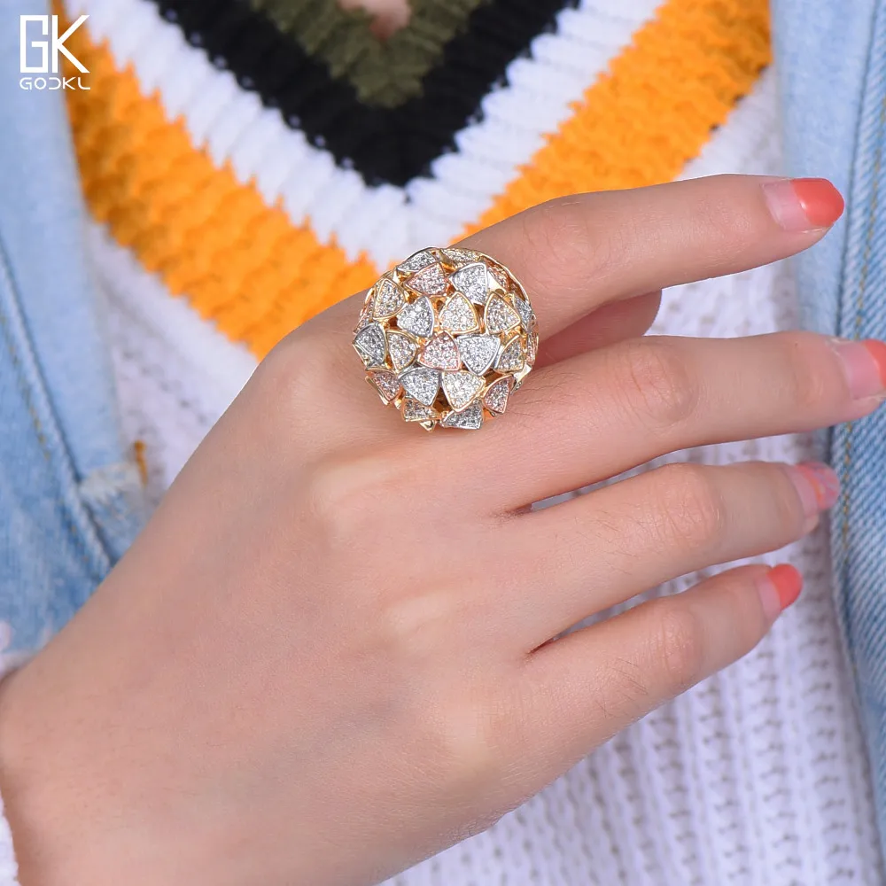 GODKI Роскошные массивные большие кольца с листьями для женщин, свадебные кольца с кристаллами из циркона Дубаи, свадебные кольца на палец, ювелирное изделие