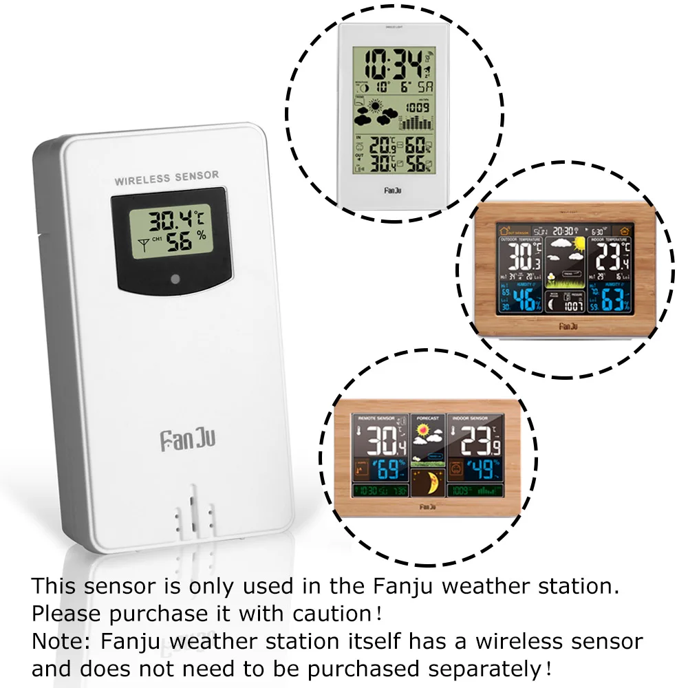 Fanju цифровой датчик температуры и влажности беспроводной гигрометр электронный термометр в/на открытом воздухе используется с метеостанцией