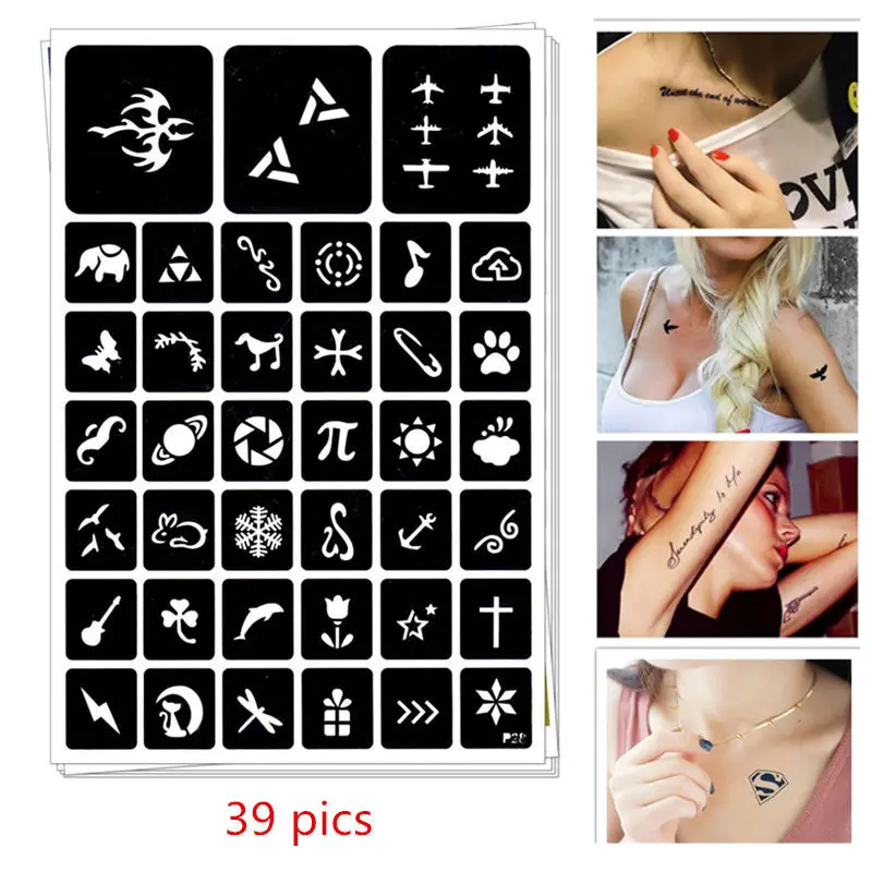 

39 pics Henna Tattoo Stencils DIY Jagua Drawing Templates Airbrush Mehndi Body Art Small Flash Tatoo Stencil C13