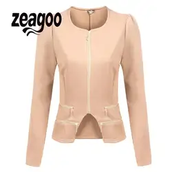 Zeagoo до o-образным вырезом Zip Для женщин Solid Slim Fit Короткие Нерегулярные Повседневная куртка